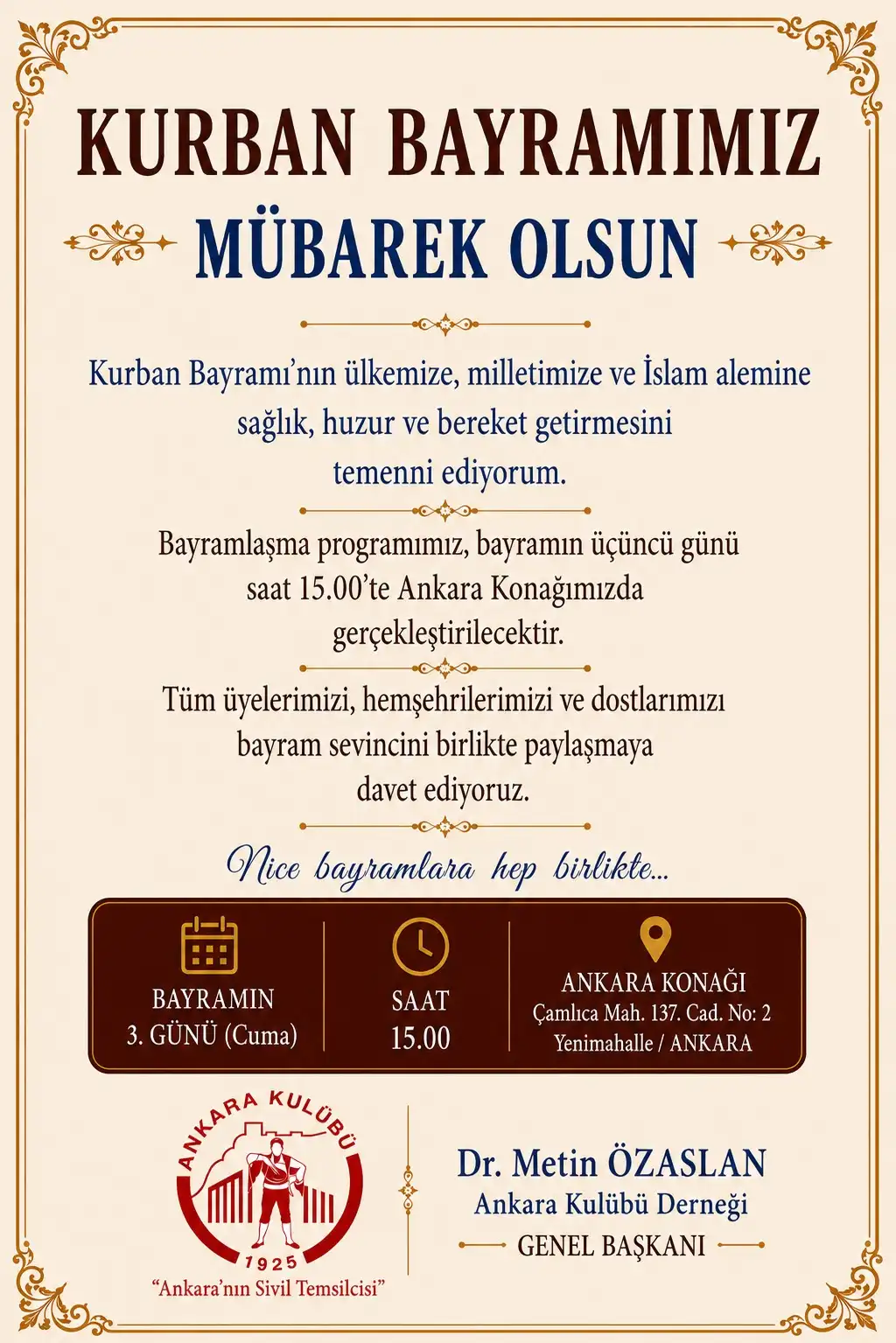 Ankara Kulübü Geleneksel Bayramlaşma Programı ile Kucaklaşıyor