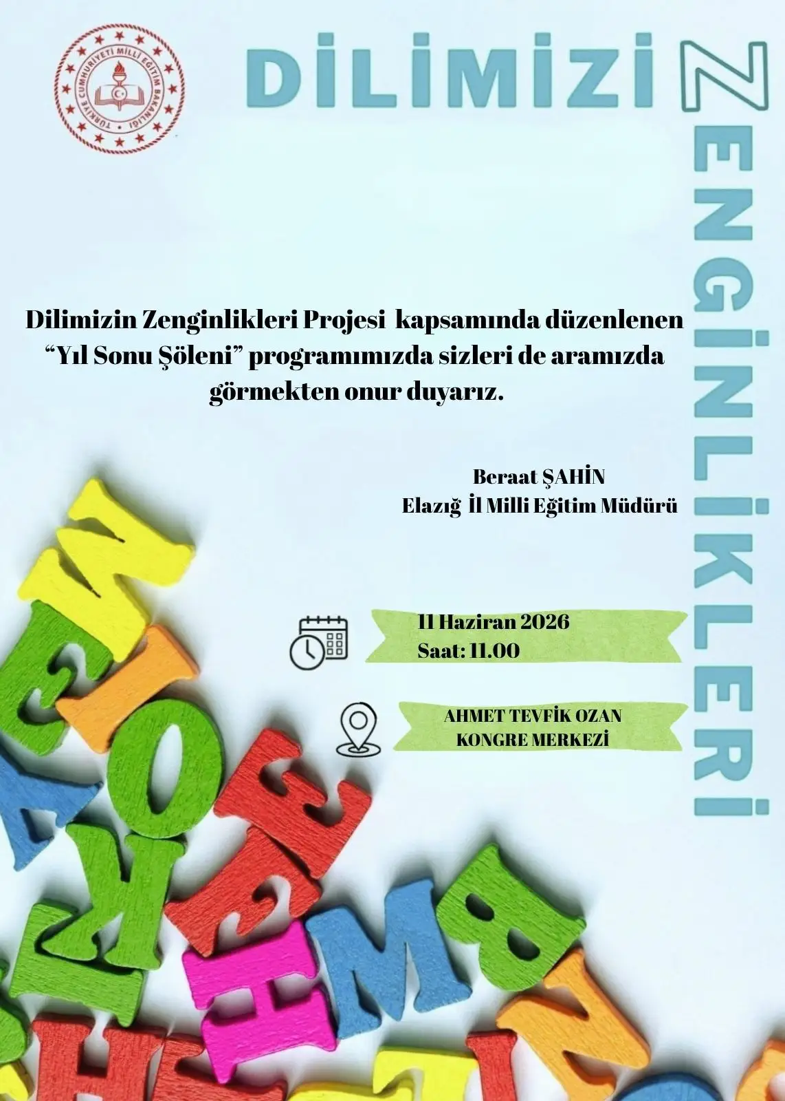 Elazığ’da ‘Dilimizin Zenginlikleri’ Projesi Kapsamında Yıl Sonu Şöleni Düzenleniyor