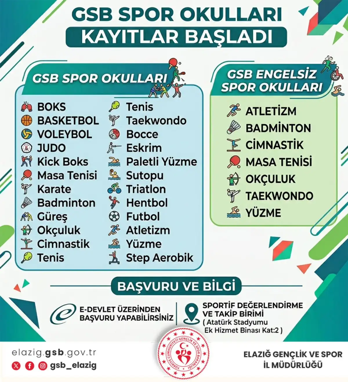 Elazığ’da Ücretsiz GSB Yaz Spor Okulları Kayıtları Başladı: 23 Branşta Çocuklara Spor Fırsatı
