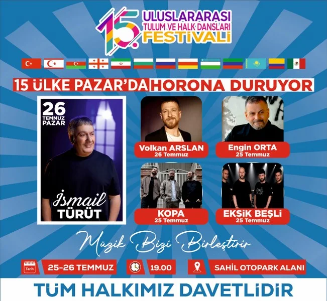 Pazar, 15. Uluslararası Halk Dansları ve Tulum Festivali’ne Ev Sahipliği Yapacak