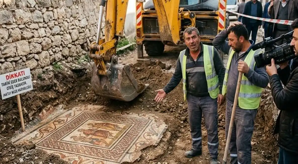 Hatay’da Altyapı Kazısında Tarihi Mozaik ve Duvar Kalıntıları Ortaya Çıktı