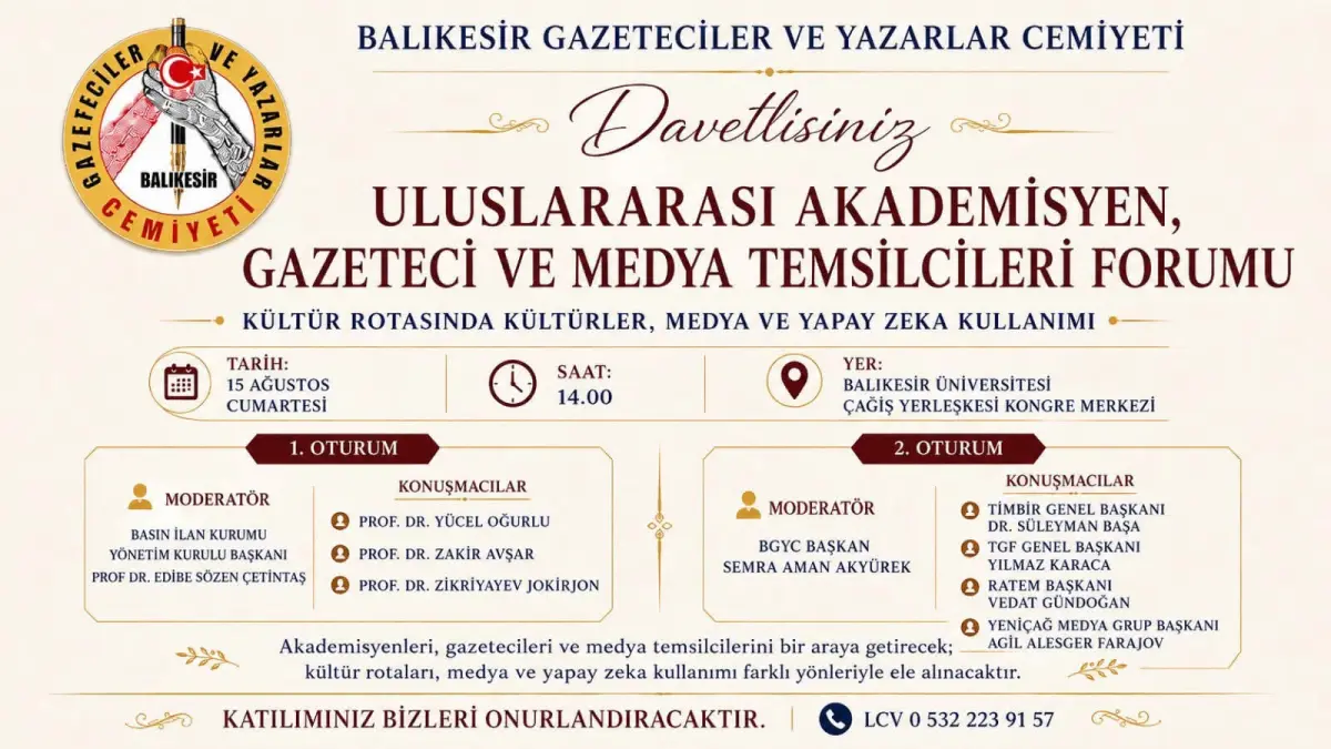 Balıkesir’de Uluslararası Forum: Kültürler, Medya ve Yapay Zekâ Buluşuyor