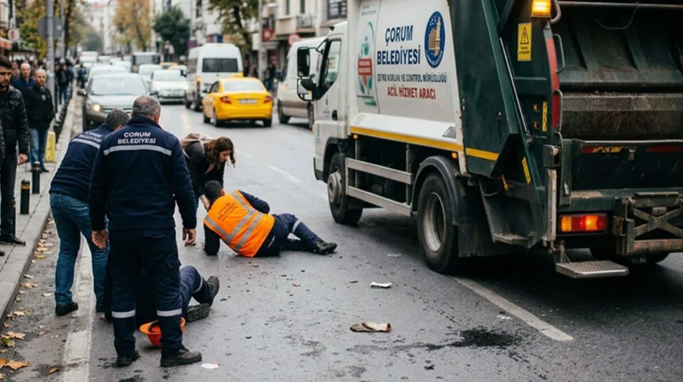 Çorum’da Akıl Almaz Kaza: Çöp Kamyonundan Düşen 2 İşçi Yaralandı